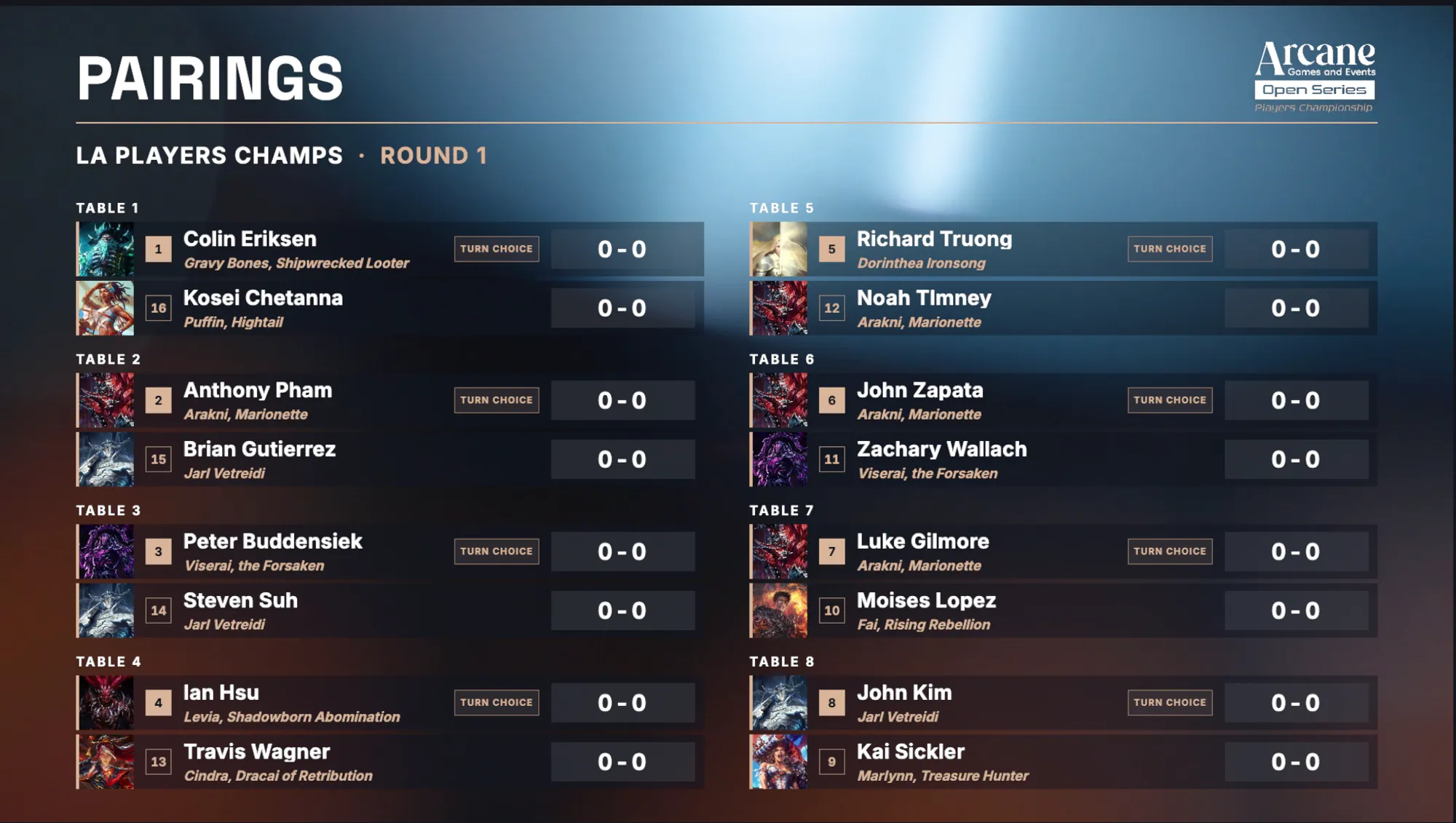 Pairings of the 2026 AGE LA Player's Championship