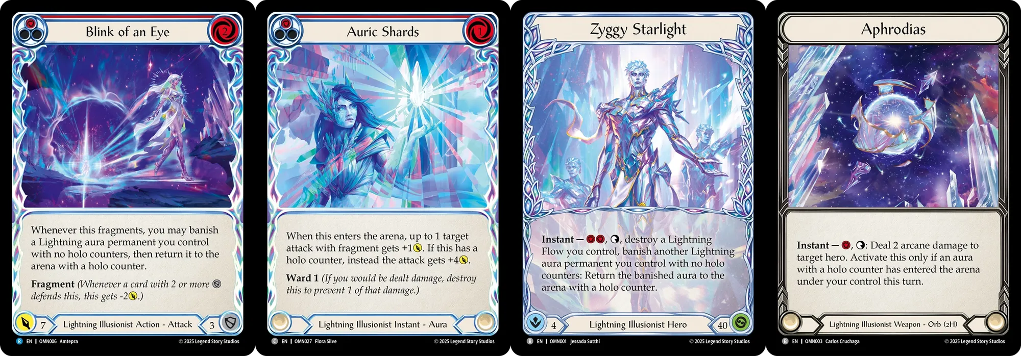 Blink of an Eye, Auric Shards, Zyggy Starlight, Aphrodias