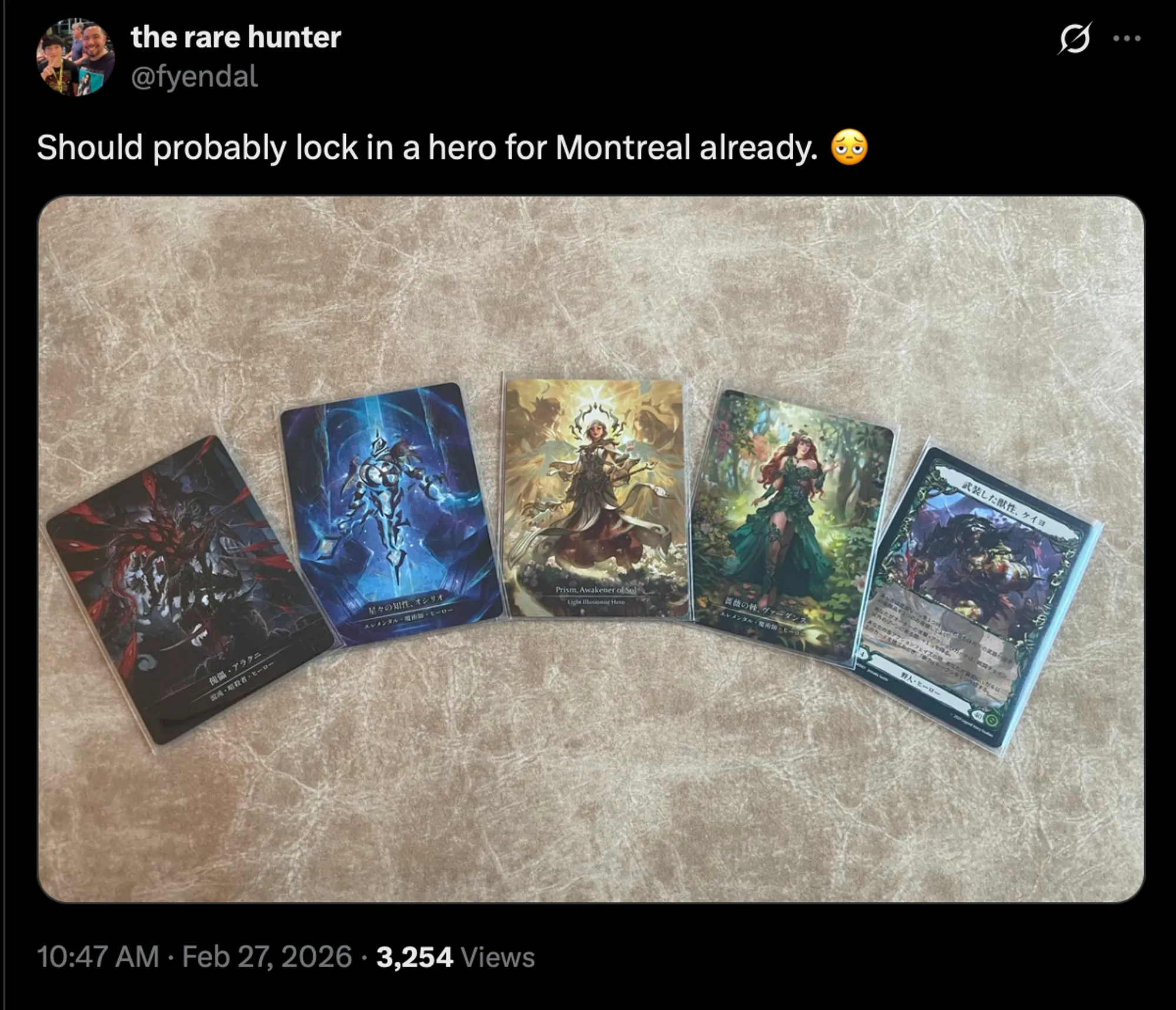 A post by Wesley on X featuring Arakni, Oscilio, Prism, Verdance, and Kayo