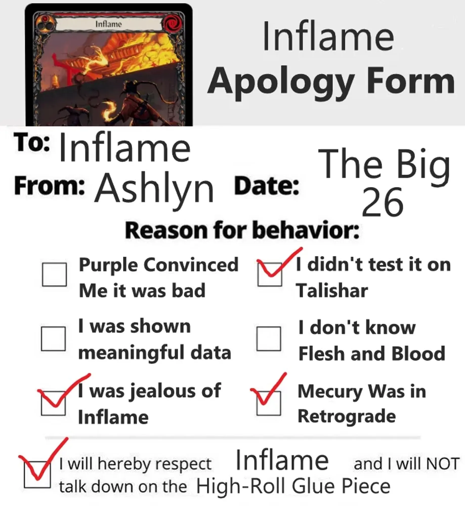 Inflame Apology Form